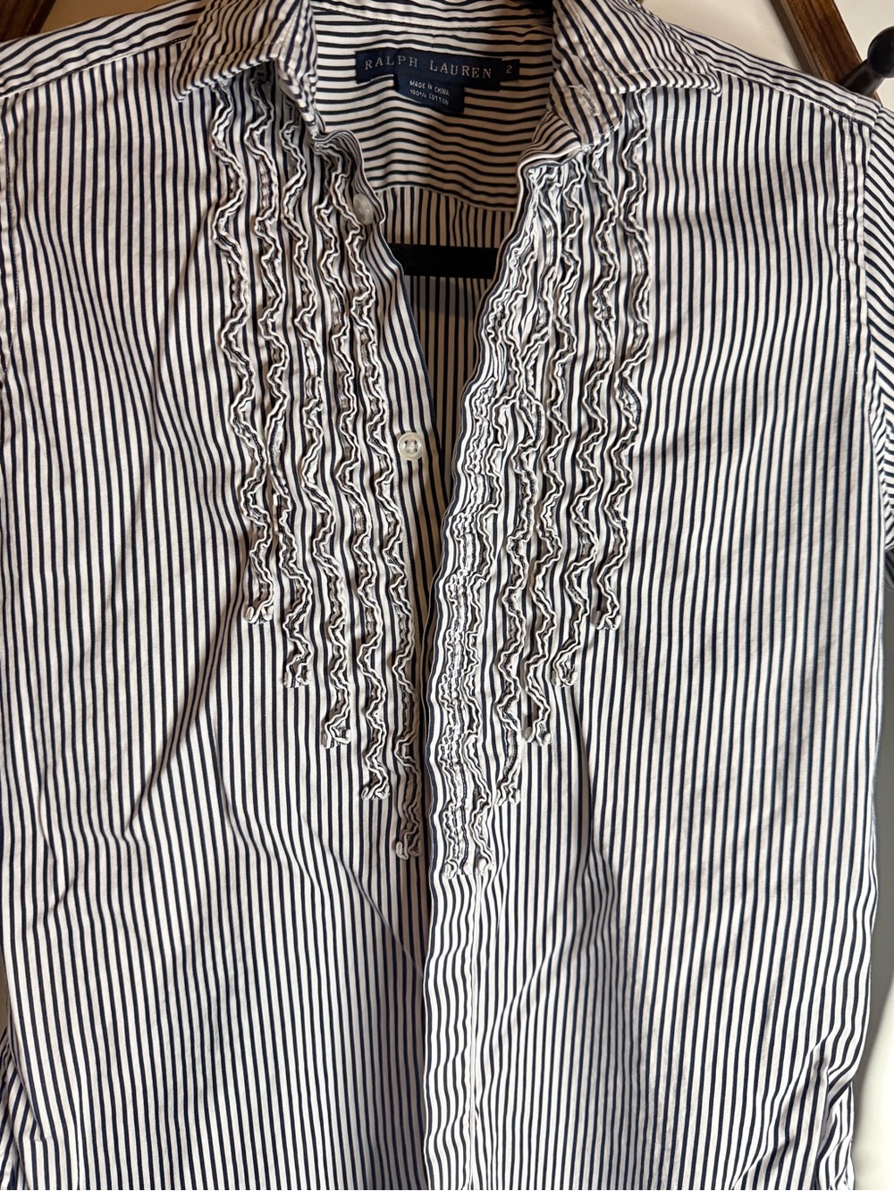 Ralph Lauren women’s White and black Striped Pleated Front Shirt
